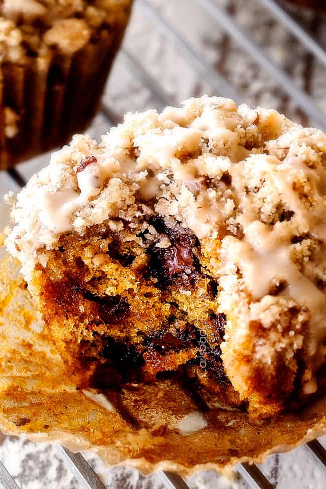 Pumpkin Muffins with  Chocolate Chips (and Pecan Streusel)