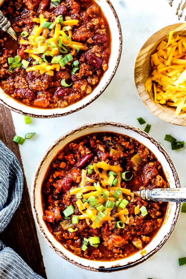 top view of turkey chili slow cooker
