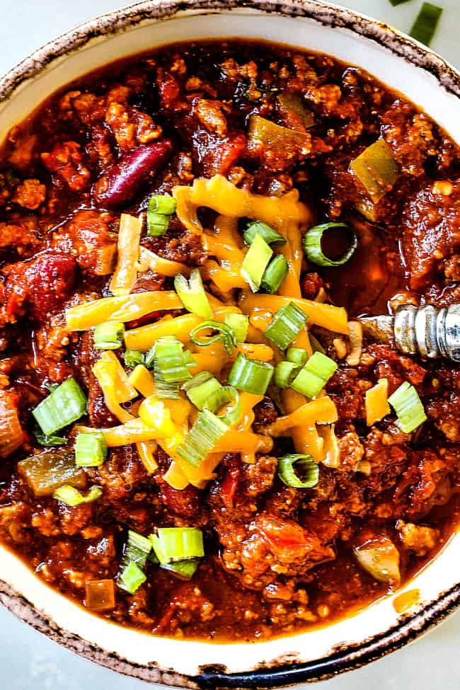 up close top view of the best turkey chili