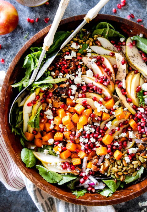top view of fall salads with apples