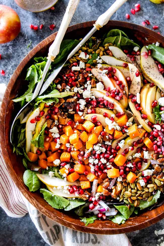 top view of fall salads with apples