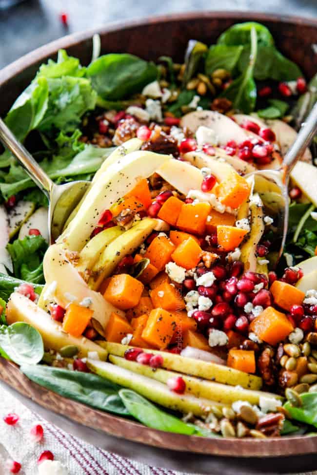 tossing Fall Salad with tongs