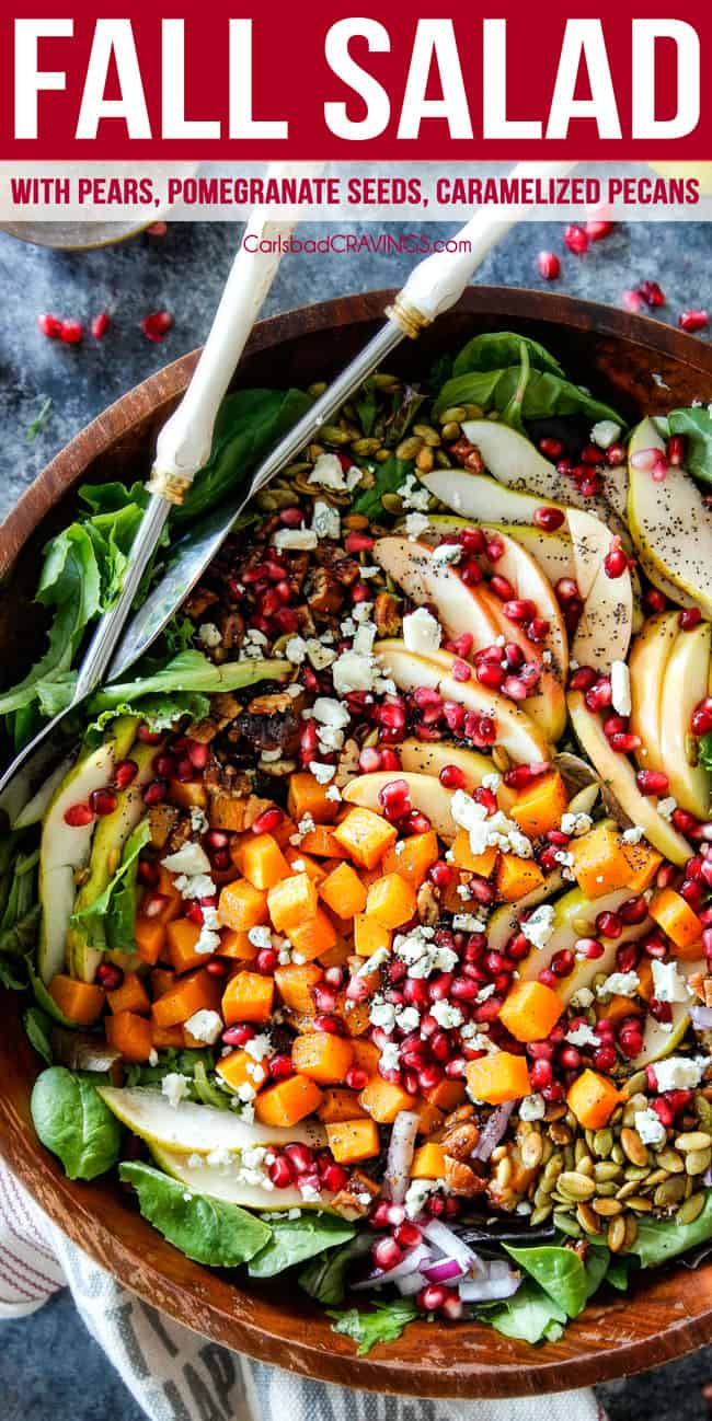 top view of fall salads with apples