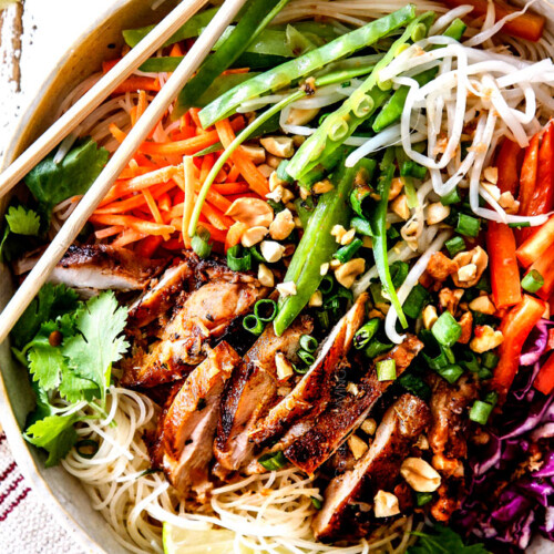Vietnamese Noodles with Lemongrass Chicken and the BEST dressing!