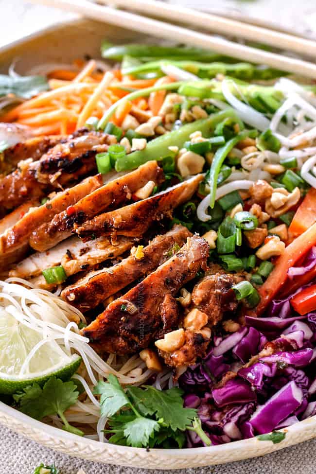 Vietnamese Noodles with Lemongrass Chicken and the BEST dressing!