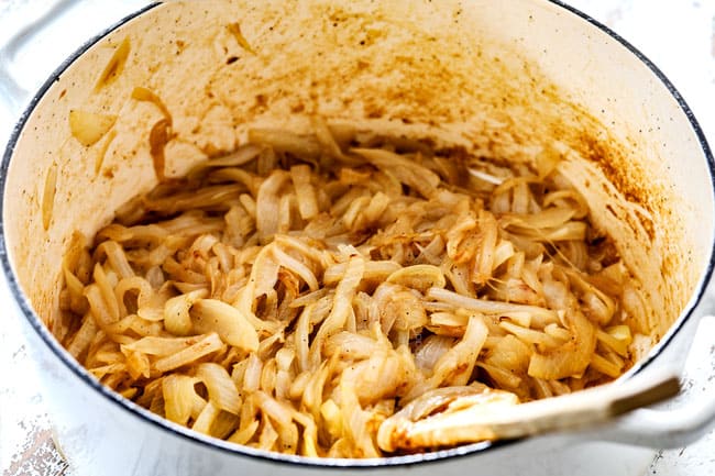 showing how to caramelize onions for French Onion Soup - photo of onions after 15 minutes