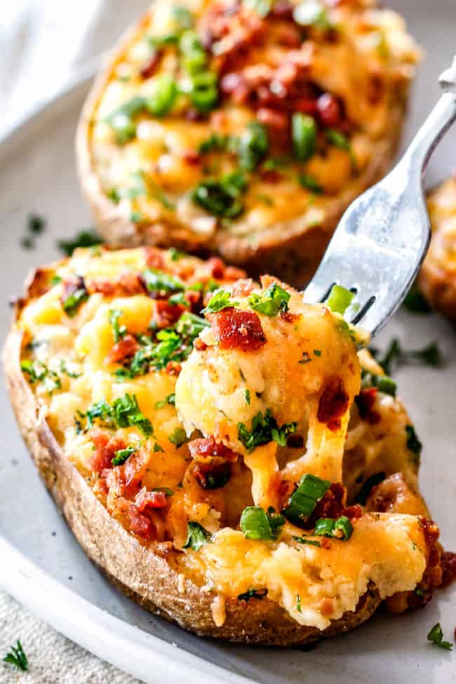 a cheesy forkful of twice baked potatoes