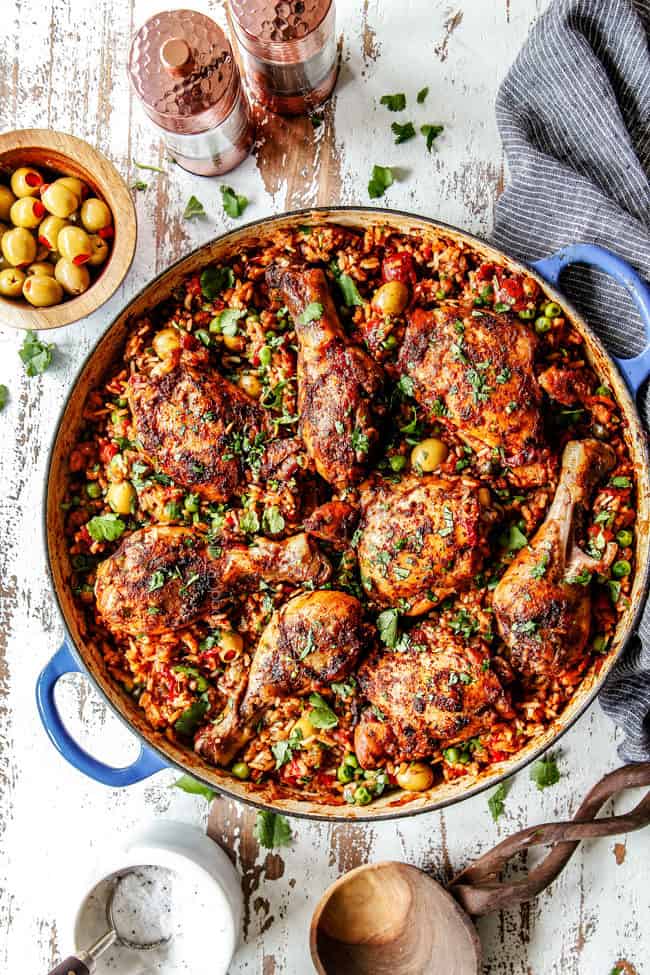 top view of easy arroz con pollo 