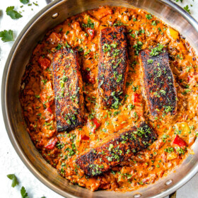 far away top view of the best blackened salmon garnished with parsley