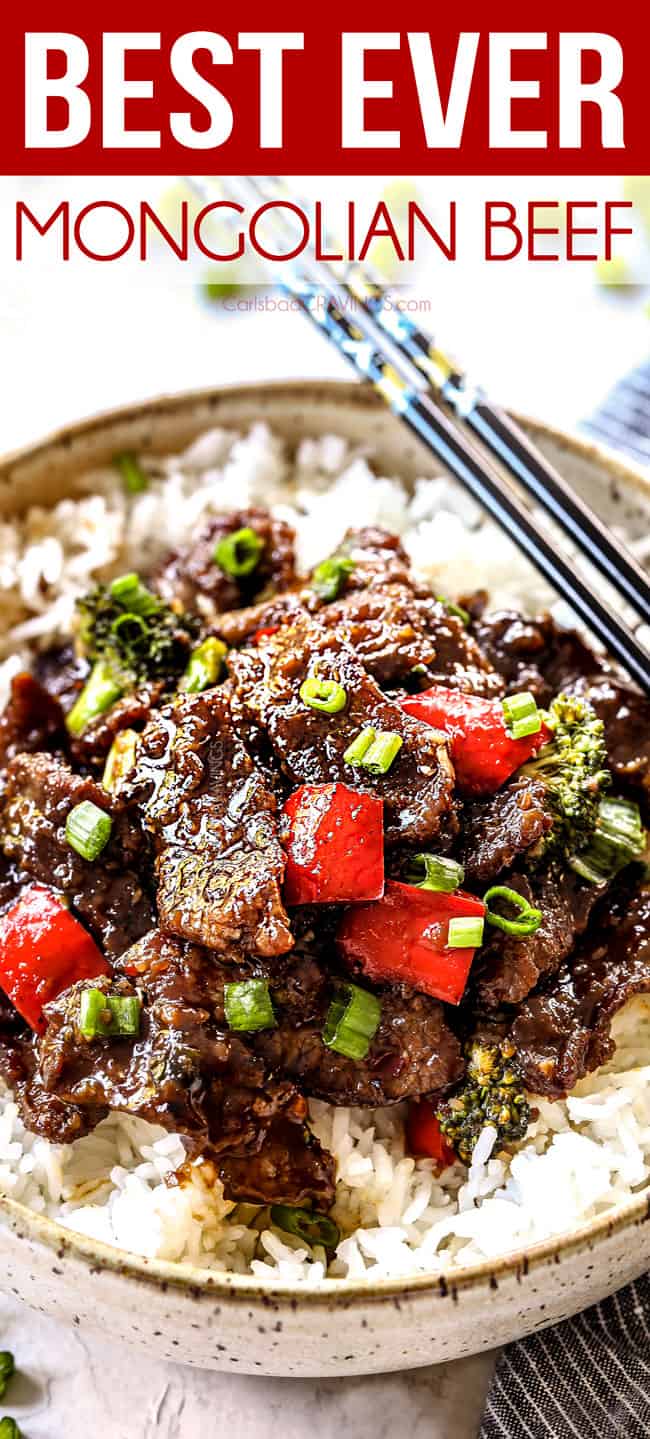 up close of Mongolian Beef and Broccoli with rice