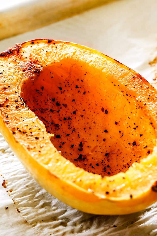 showing how to cook spaghetti squash in oven cut in half