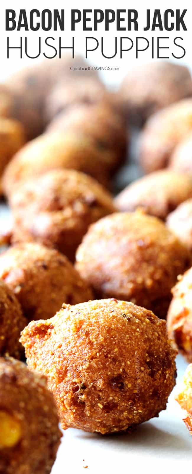 crispy southern hush puppies line on parchment paper