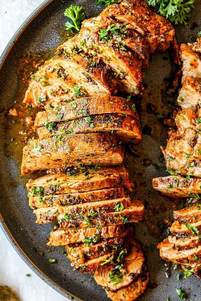 up close top view of best baked pork tenderloin