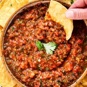 top view of homemade salsa recipe served in a bowl