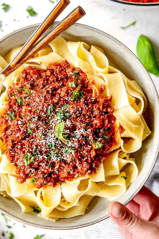 top view of easy bolognese sauce recipe