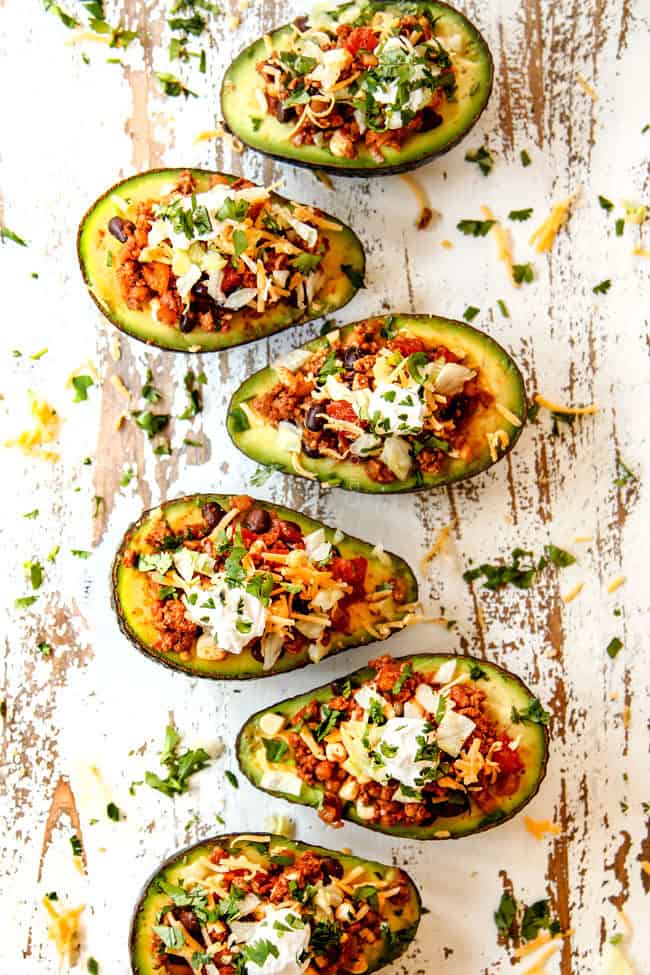 top view of taco  stuffed avocados 