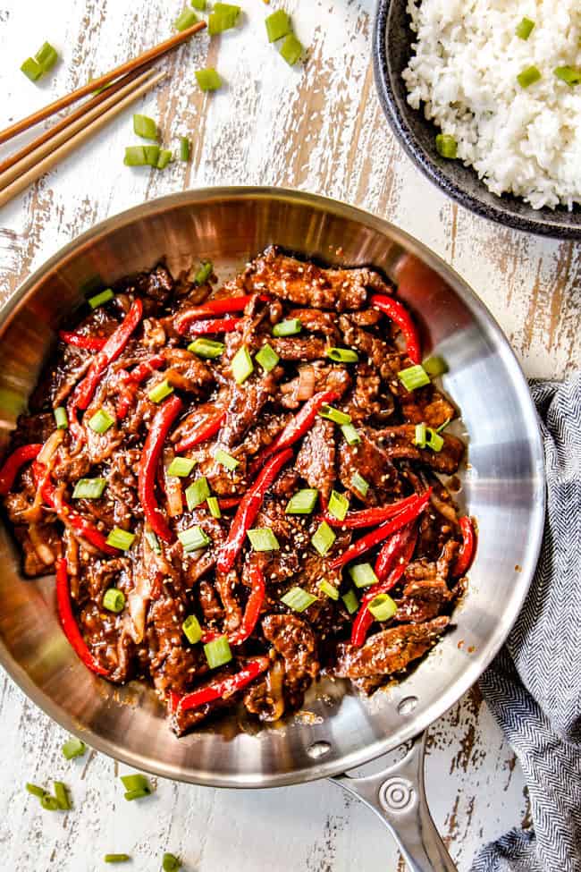showing how to make Beef Szechuan style in a large skillet