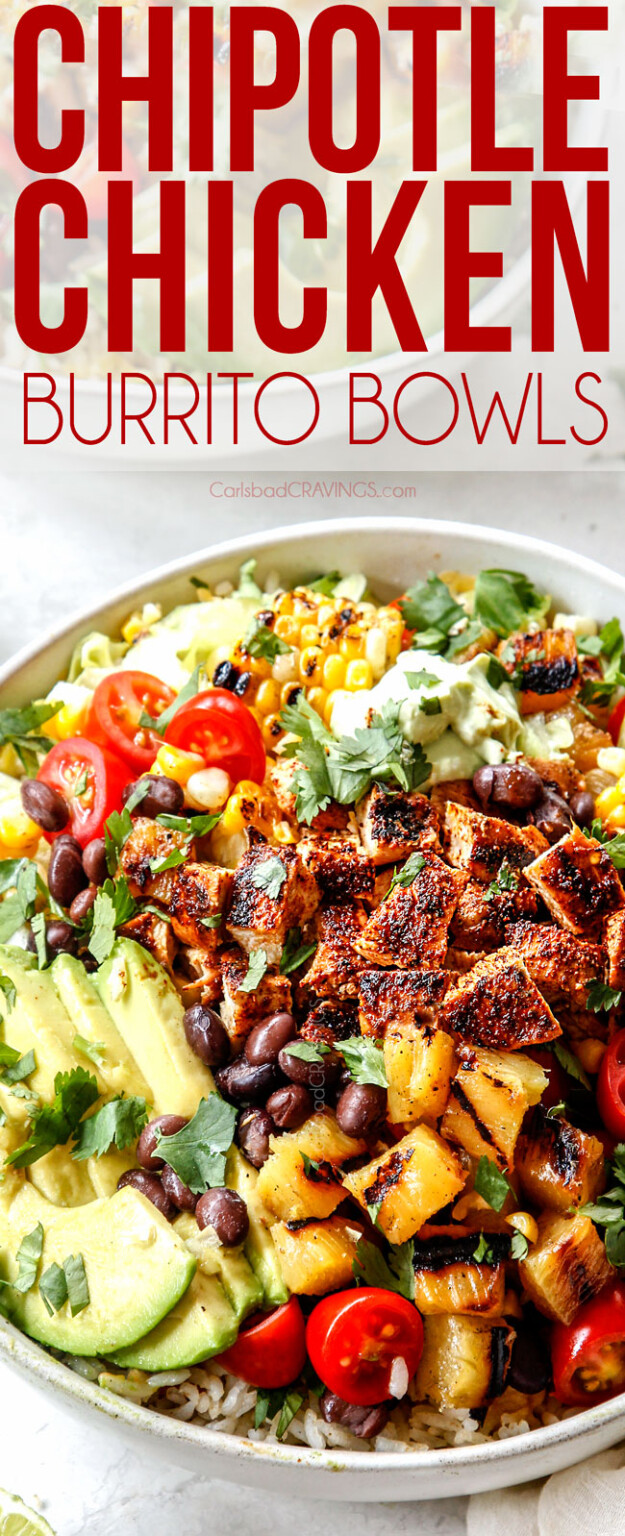 Chipotle Chicken Burrito Bowl (meal prep instructions, prep ahead, etc)