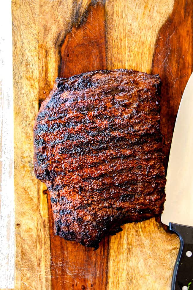 showing how to make grilled flank steak by letting it rest before slicing