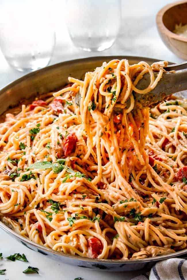 Creamy Chicken Spaghetti (NO creamed soups!) + how to feeze, make ahead