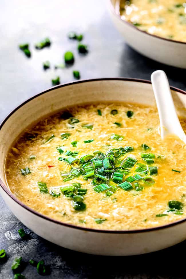 side view of Egg Drop Soup made with classic Egg Drop Soup ingredients