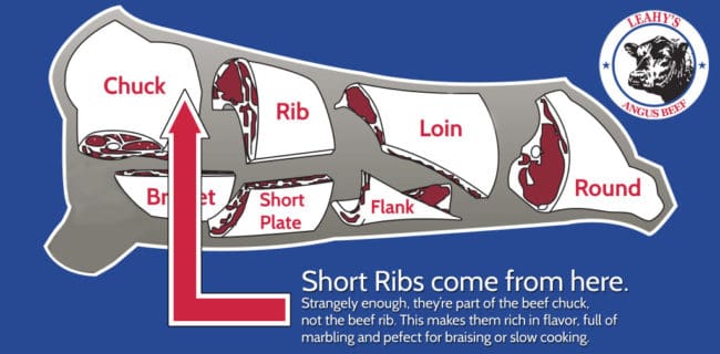 a diagram showing where beef short ribs come from
