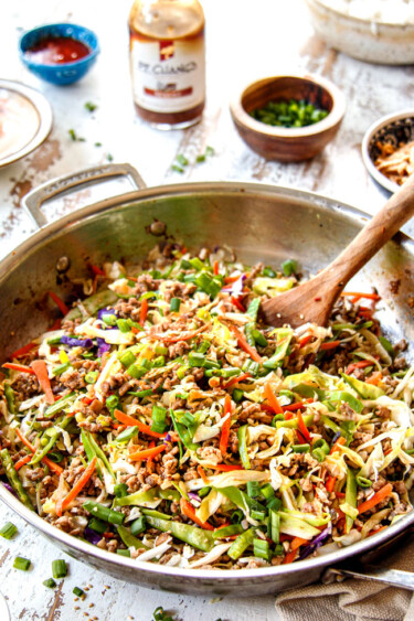 Egg Roll in a Bowl with Creamy Sesame Chili Sauce