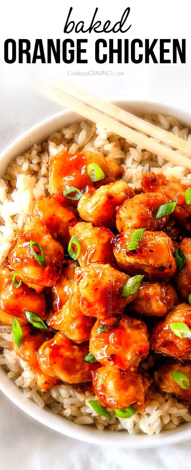 top view of a bowl of homemade orange chicken recipe