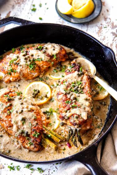 Chicken Piccata STUFFED with Aspargus and Parmesan (or traditional)