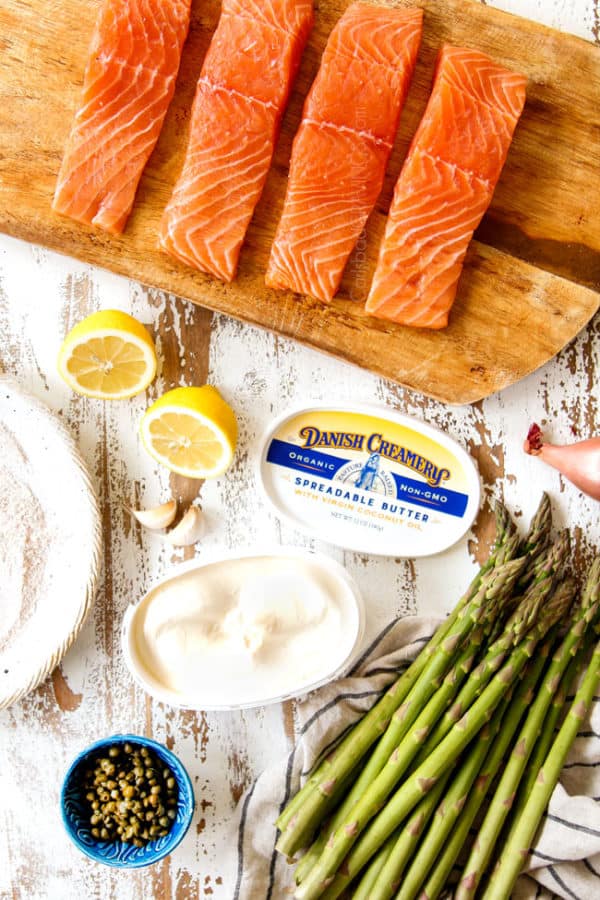 Salmon and Asparagus in Lemono Piccata Sauce (One pot!) + VIDEO