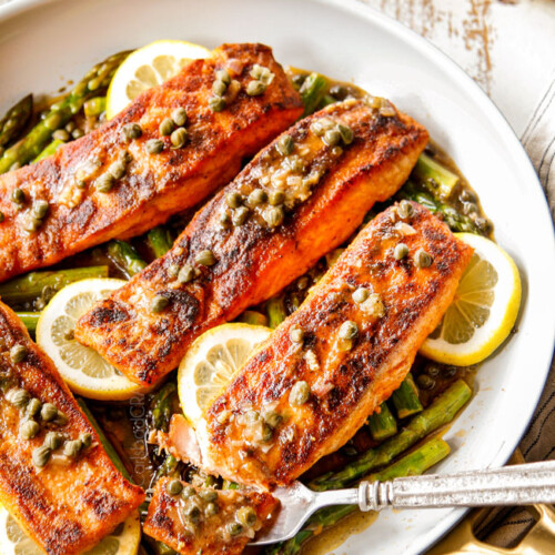 Salmon and Asparagus in Lemono Piccata Sauce (One pot!) + VIDEO