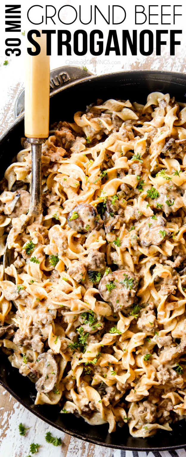 Ground Beef Stroganoff - 30 MInutes! (Make ahead & freezer instructions)