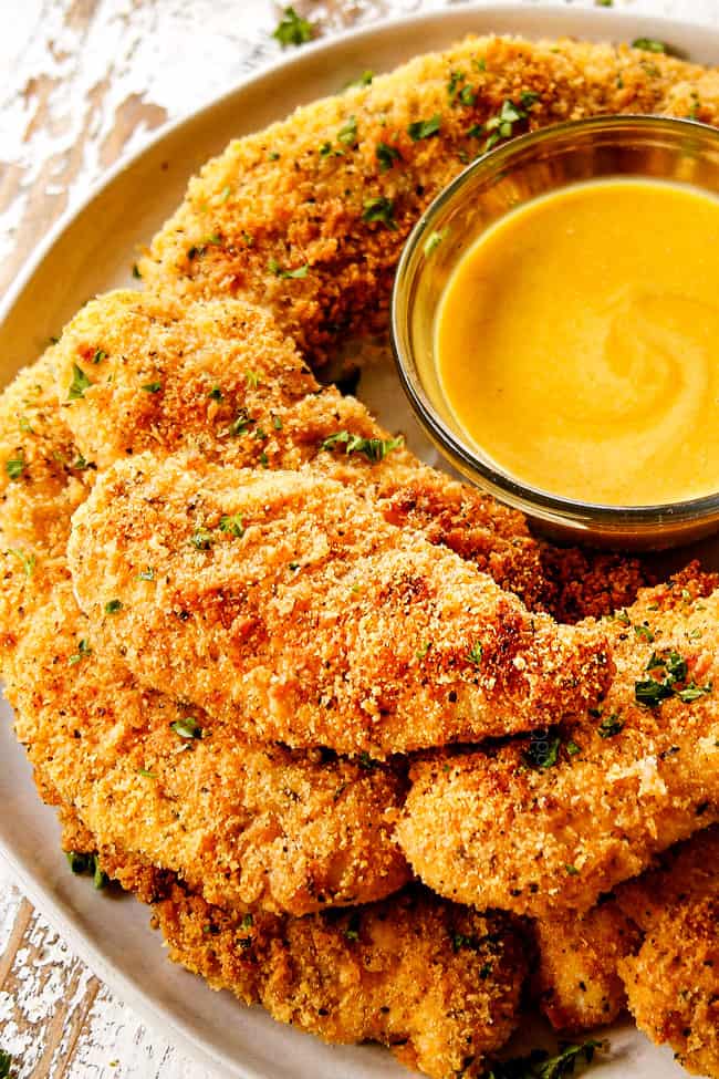 up close of baked Parmesan crusted chicken showing how crispy it is