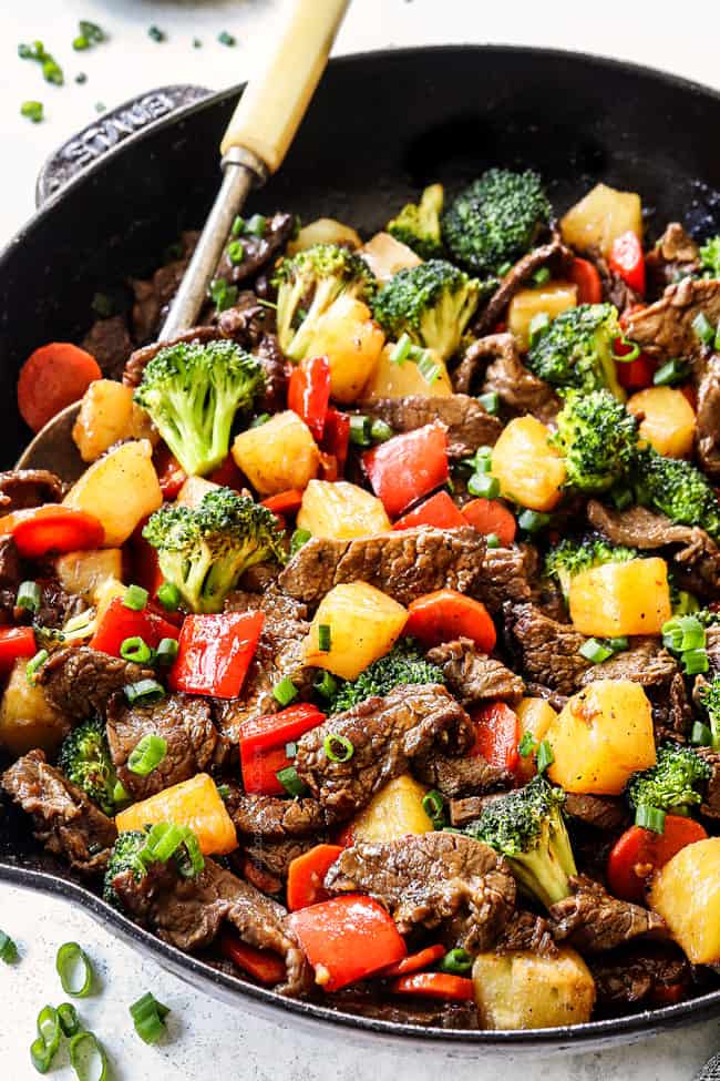 beef teriyaki stir fry with broccoli, bell peppers and carrots