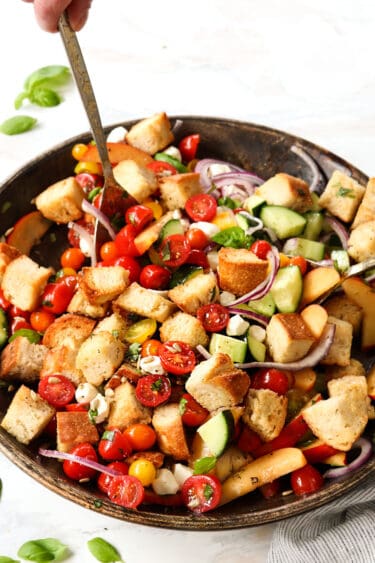 Panzanella Salad with the BEST Dressing (+and the key NON-soggy bread!)