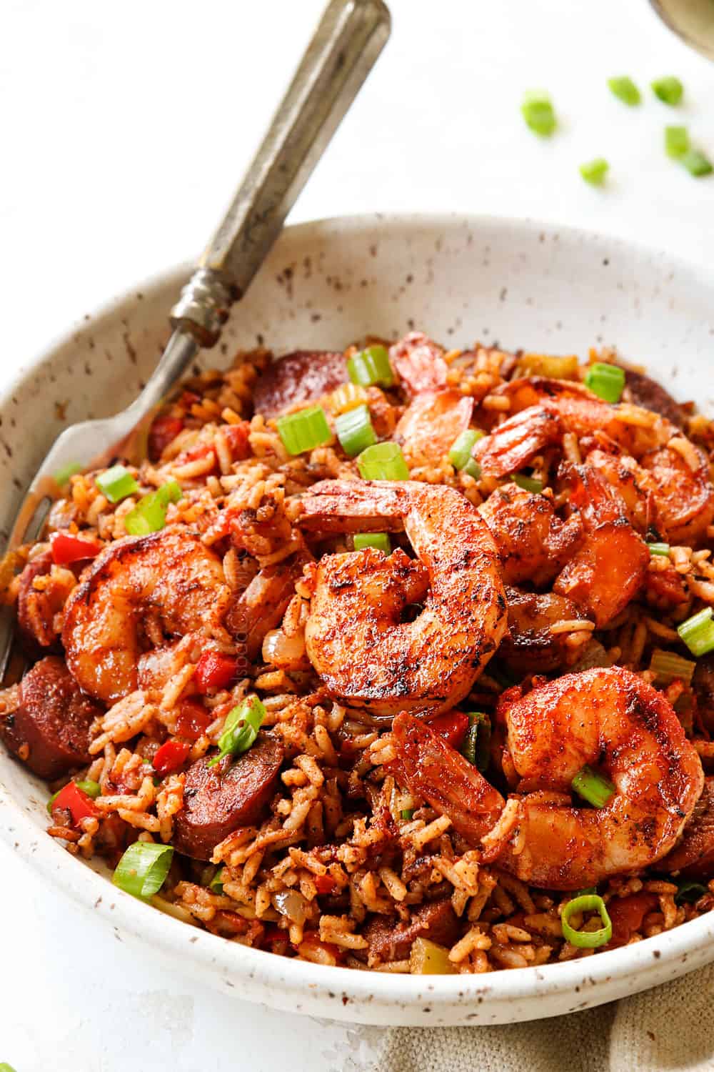 a bowl of Cajun shrimp and rice 