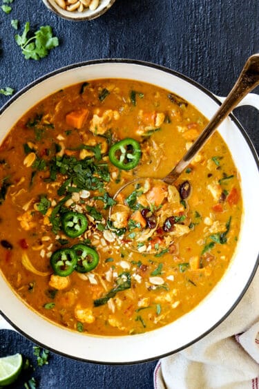 African Peanut Stew + Video (prep ahead and vegan options)