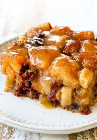 a slice of bread pudding recipe with caramel sauce