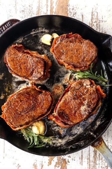 Bacon Wrapped Filet Mignon in Garlic Butter (+VIDEO)