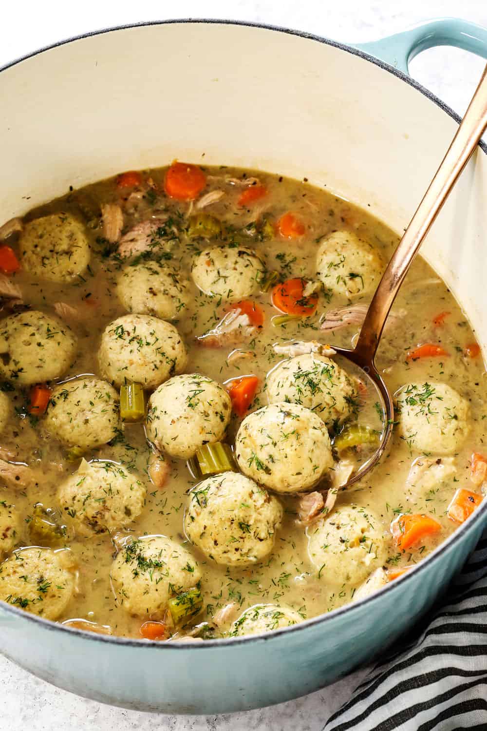 showing how to make matzo ball soup by recipe by adding seasonings and chicken back to the pot