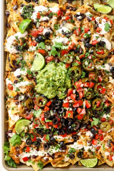 Chicken Nachos with Honey Lime Salsa Verde Chicken!