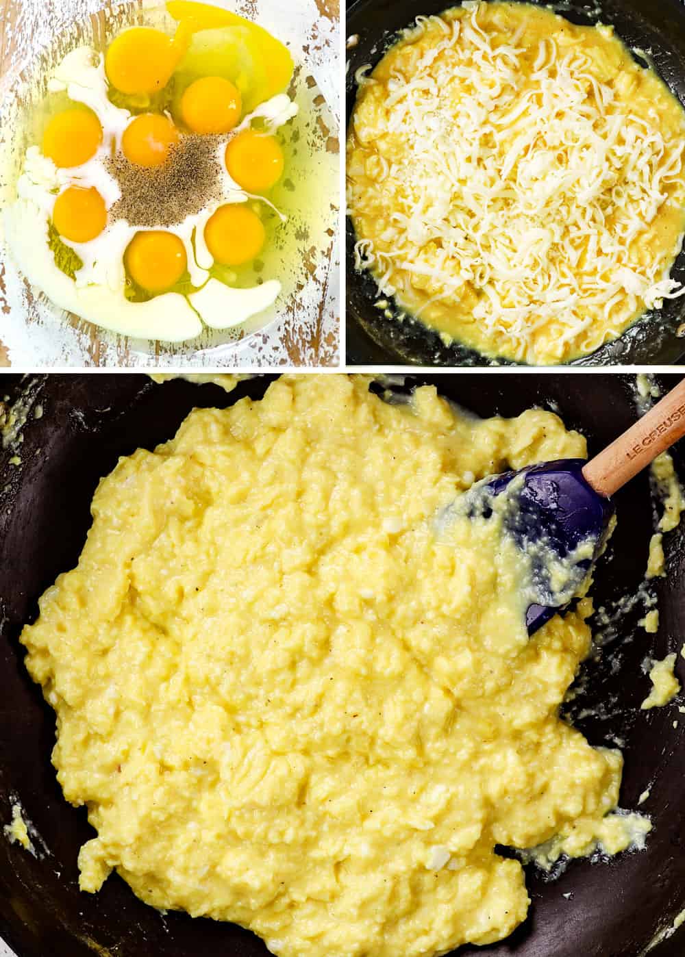 showing how to make breakfast sandwiches by scrambling eggs with cheese