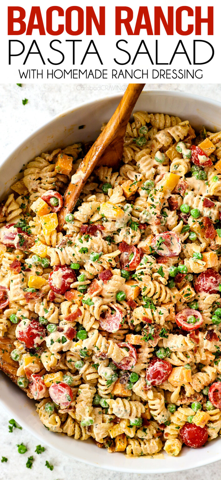 Bacon Ranch Pasta Salad with the BEST DRESSING! (+ VIDEO)