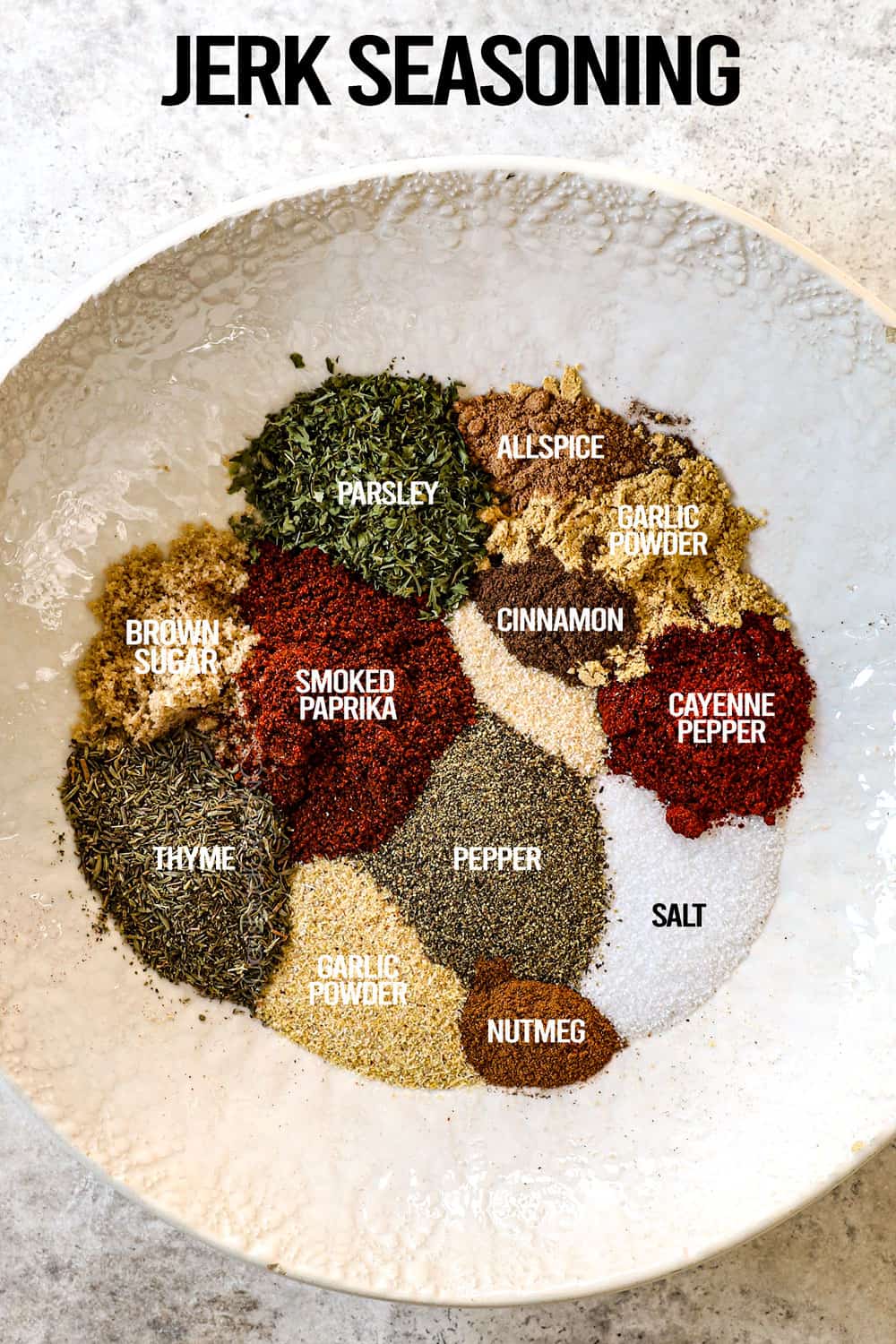 top view of a diagram of labeled jerk seasoning in a bowl