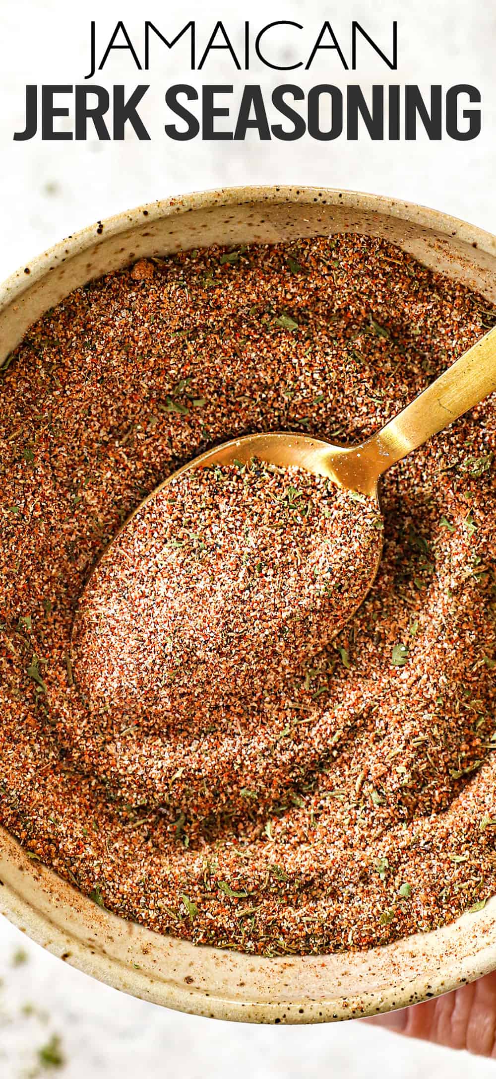 top view of Jamaican jerk seasoning being whisked together in a bowl