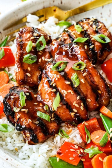 Grilled Chicken Thighs with Honey Sesame Glaze + VIDEO)