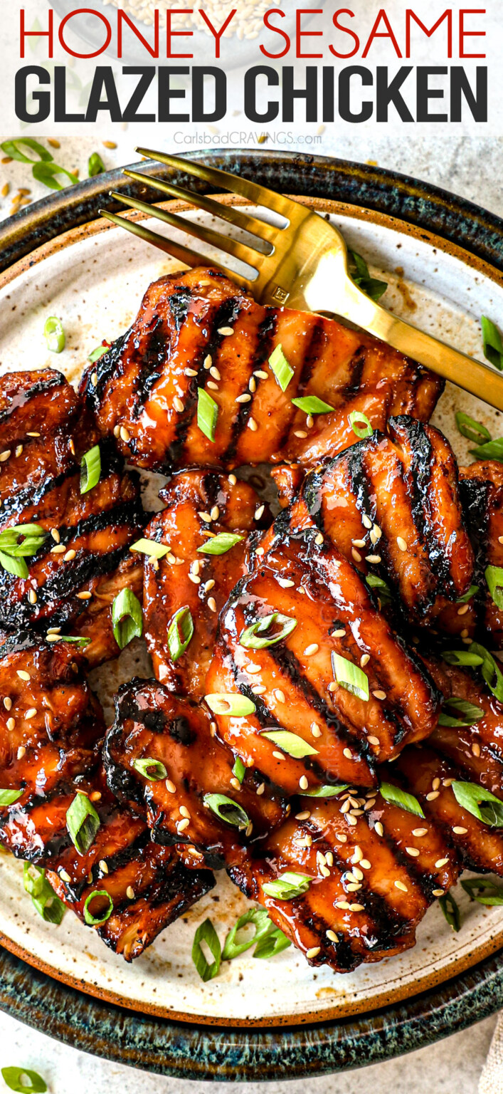 Grilled Chicken Thighs with Honey Sesame Glaze + VIDEO)