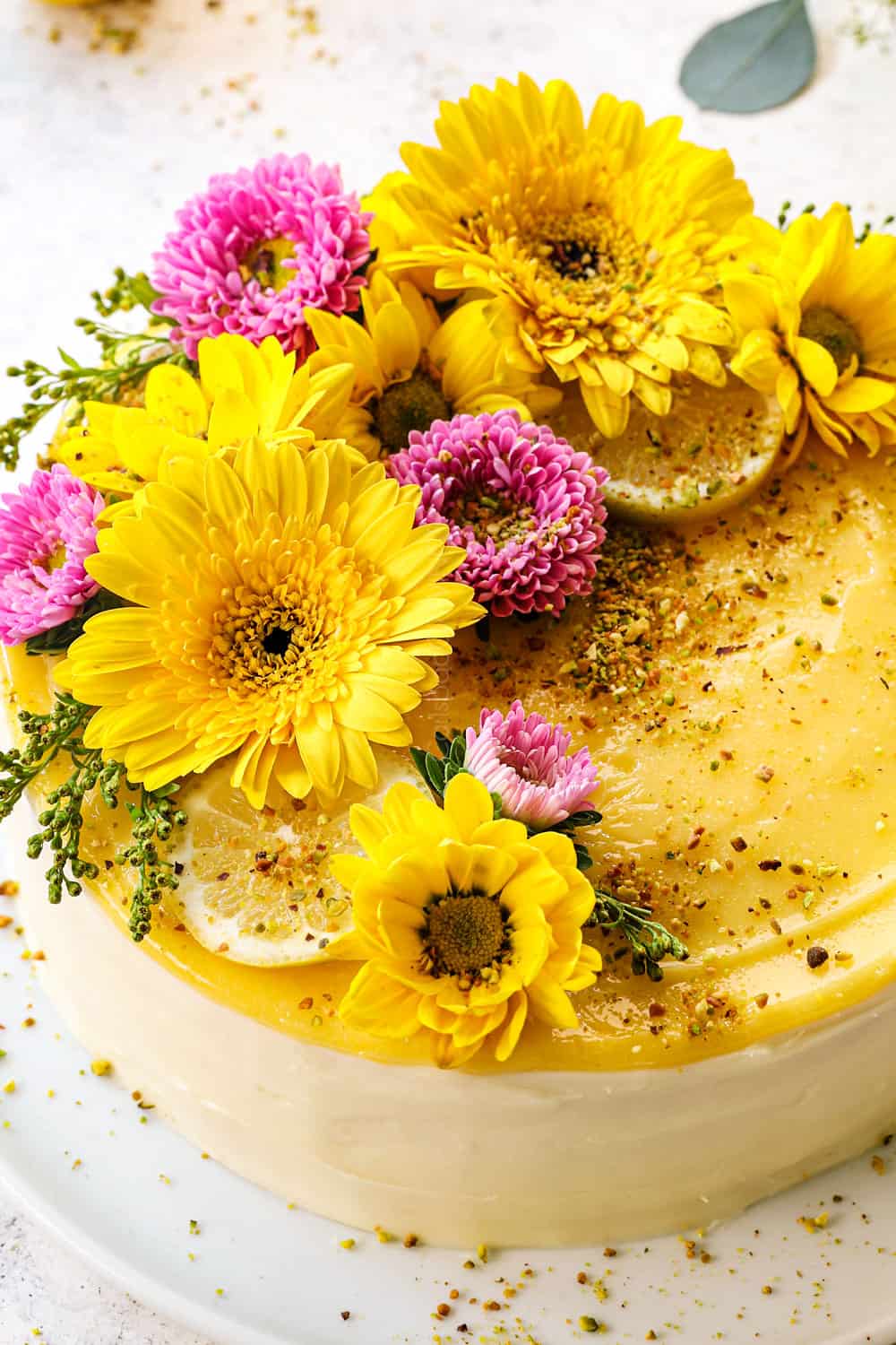 moist lemon cake on a white plate