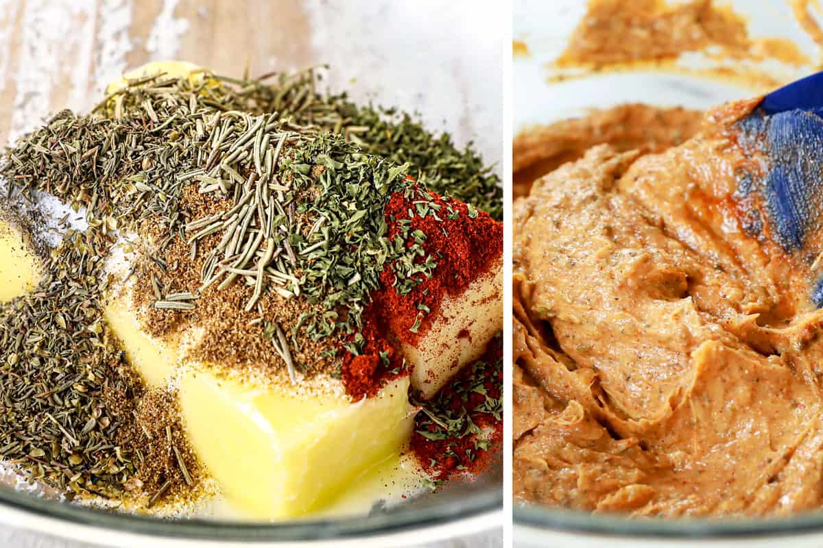 showing how to make roast turkey breast by making herb butter by combining the ingredients in a bowl