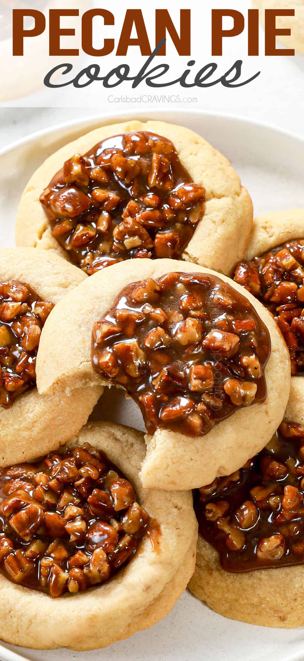 serving pecan pie cookies on a white platter